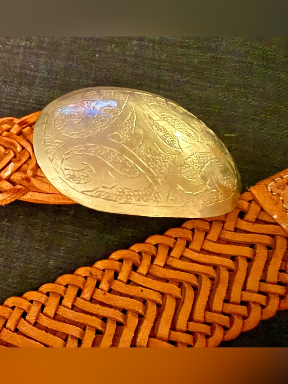 Anthropologie Braided Leather Belt with Engraved Silver-Lt Gold Tone Buckle - Picture 2 of 4